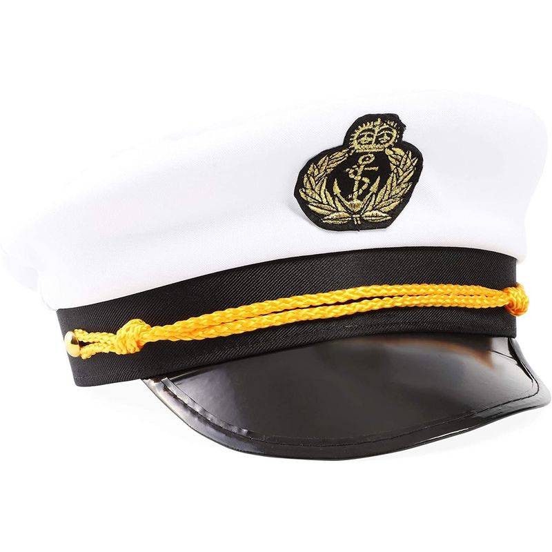 Blue Panda Yacht Captain and Sailor Hat, Halloween Costume Supplies (White, 2 Pieces)