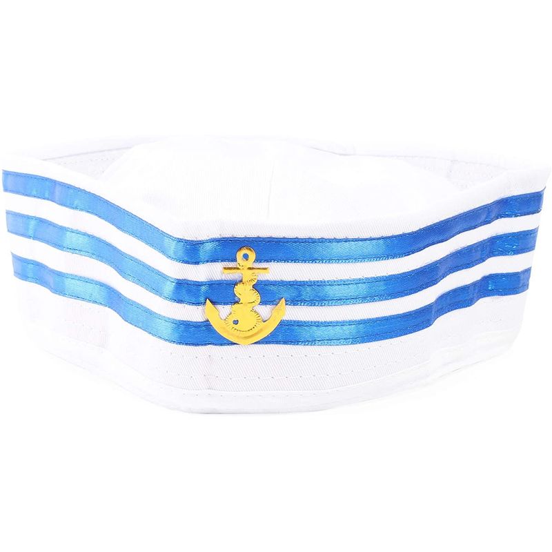 Blue Panda Yacht Captain and Sailor Hat, Halloween Costume Supplies (White, 2 Pieces)