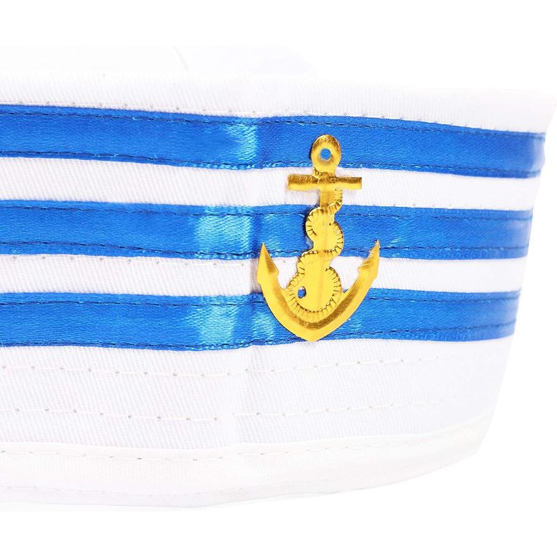 Blue Panda Yacht Captain and Sailor Hat, Halloween Costume Supplies (White, 2 Pieces)