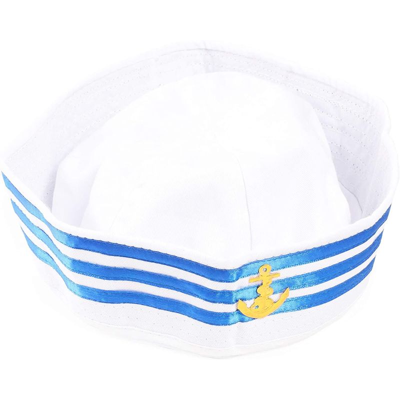 Blue Panda Yacht Captain and Sailor Hat, Halloween Costume Supplies (White, 2 Pieces)