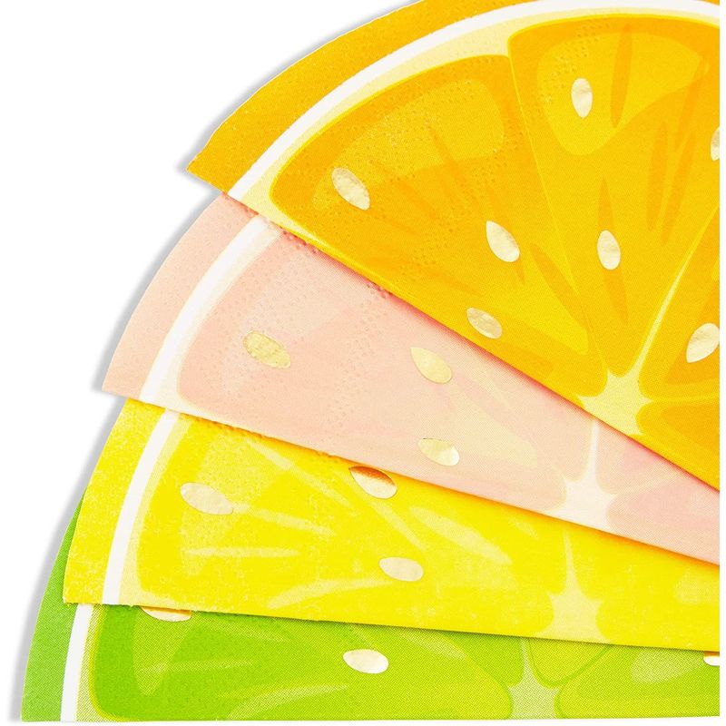 Citrus Fruit Birthday Party Decorations, Napkins with Gold Foil Details for Spring and Summer (6.25 In,100 Pack)