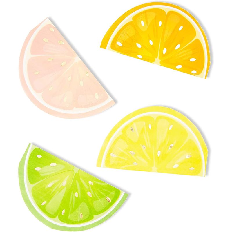 Citrus Fruit Birthday Party Decorations, Napkins with Gold Foil Details for Spring and Summer (6.25 In,100 Pack)