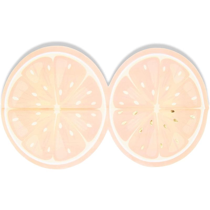 Citrus Fruit Birthday Party Decorations, Napkins with Gold Foil Details for Spring and Summer (6.25 In,100 Pack)