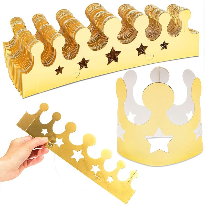 Gold Foil Paper Party Crown Hats (3.3 x 3 Inches, 48-Pack)