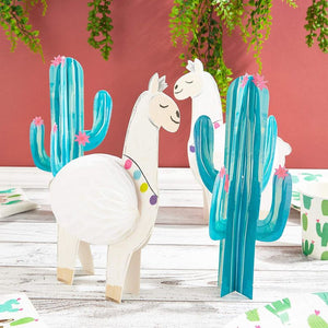 Llama Honeycomb and Cactus Centerpiece for Table Decorations (8 Pack)