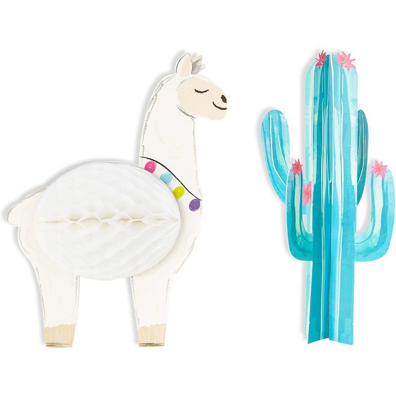 Llama Honeycomb and Cactus Centerpiece for Table Decorations (8 Pack)