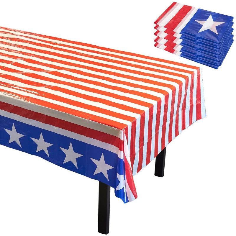 Patriotic American Flag Tablecloths for 4th of July (54 x 108 In, 6 Pack)