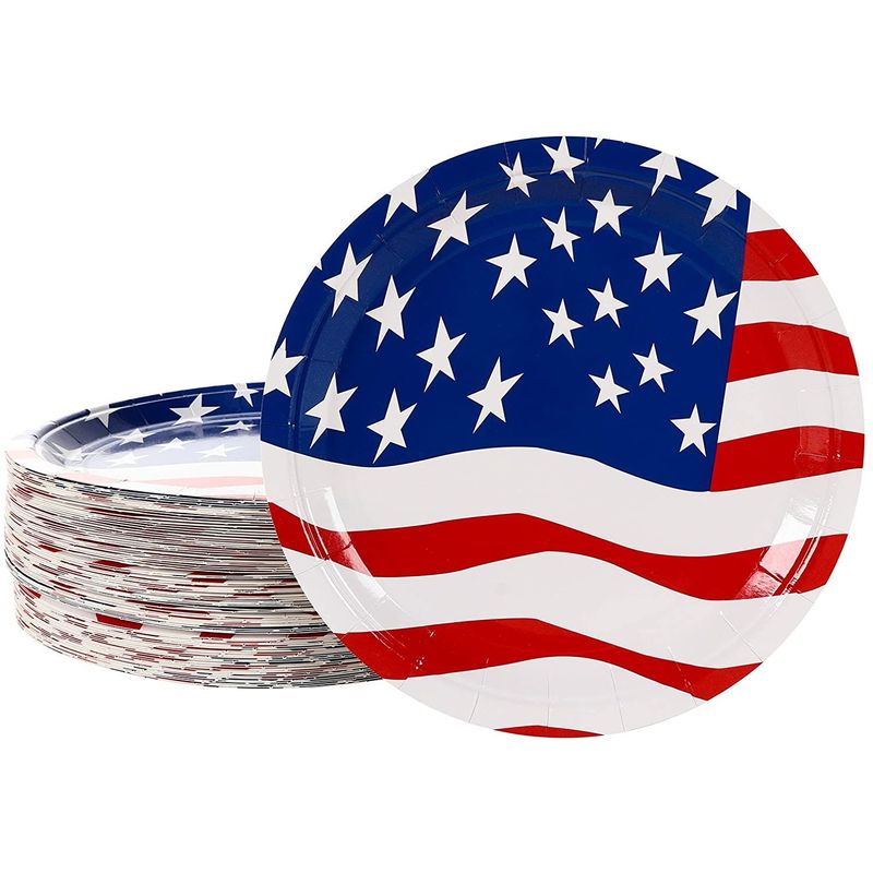 American Flag Paper Plates, Patriotic Party Supplies (9 In, 80 Pack)