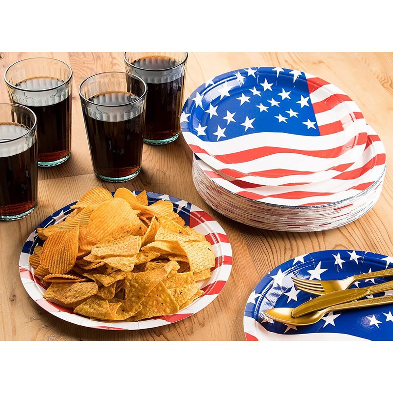 American Flag Paper Plates, Patriotic Party Supplies (9 In, 80 Pack)