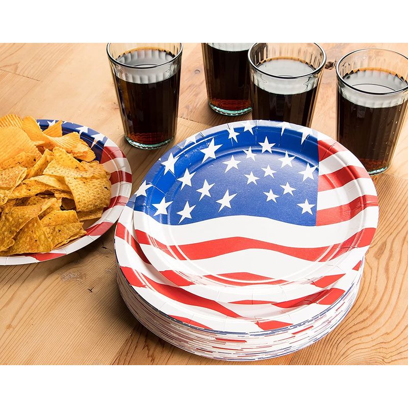 American Flag Paper Plates, Patriotic Party Supplies (9 In, 80 Pack)