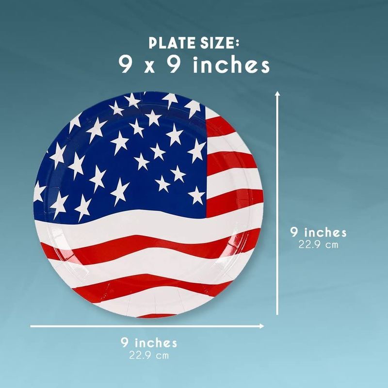 American Flag Paper Plates, Patriotic Party Supplies (9 In, 80 Pack)