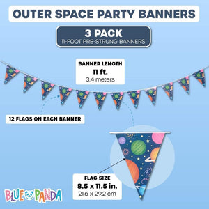 Outer Space Universe Theme Double-Sided Triangle Party Banners for Kids (11 ft, 3 Pack)