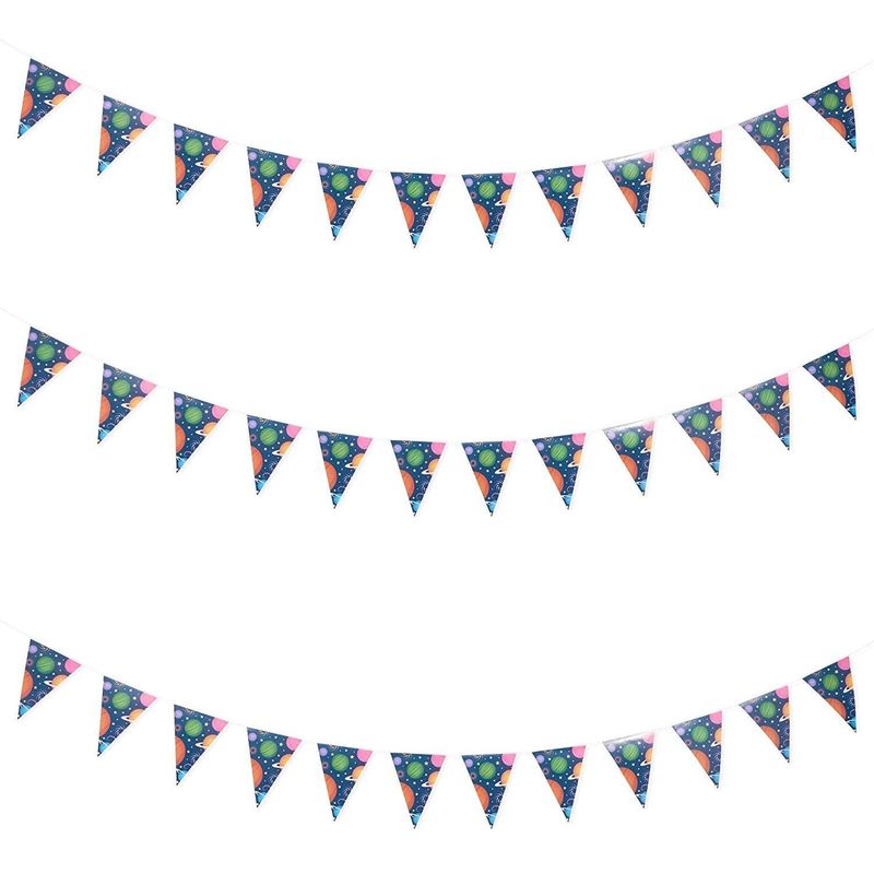 Outer Space Universe Theme Double-Sided Triangle Party Banners for Kids (11 ft, 3 Pack)