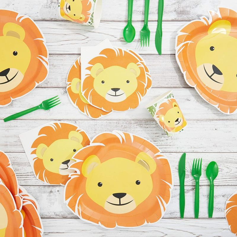 Lion Safari Party Pack, Includes Paper Plates, Plastic Cutlery, Cups, and Napkins (144 Pieces, Serves 24)