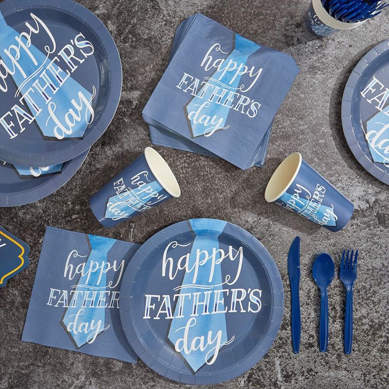 Happy Father’s Day Dinnerware Set, Paper Plates, Plastic Cutlery, Cups, and Napkins (Serves 48, 144 Pieces)