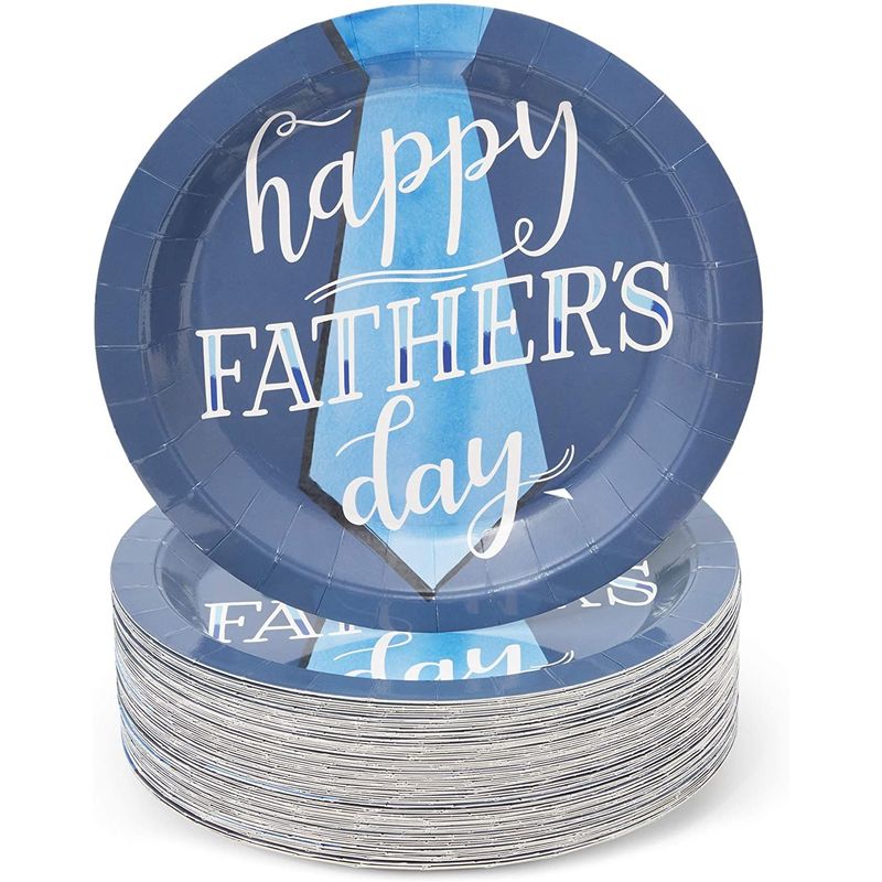 Happy Father's Day Paper Plates (9 Inches, Blue, 80 Pack)