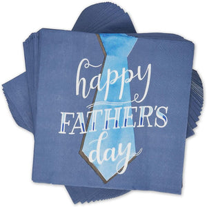 Blue Paper Napkins for Father's Day Party (6.5 Inches, 100 Pack)