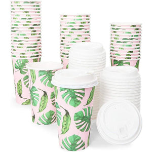 Insulated Coffee Cups with Lids, Tropical Design (16 oz, 48 Pack)