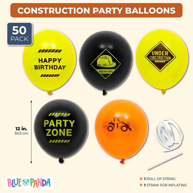 Construction Birthday Party Balloons (12 in., 50 Pack)