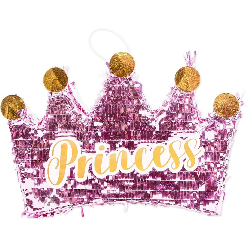 Small Princess Crown Pinata for Girls Birthday Party (16 x 10.5 in, Hot Pink)