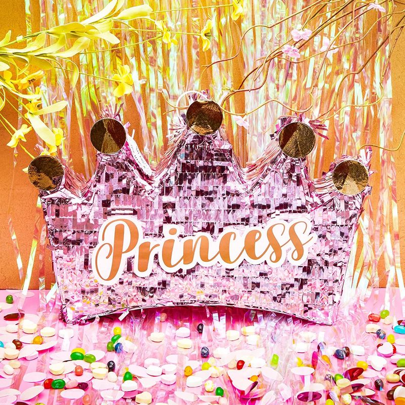 Small Princess Crown Pinata for Girls Birthday Party (16 x 10.5 in, Hot Pink)