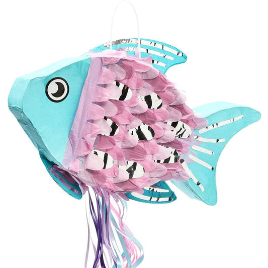 Fish Pinata, Blue, Pink, and Silver Foil, Ocean Party Decorations (17 x 10.5 Inches)