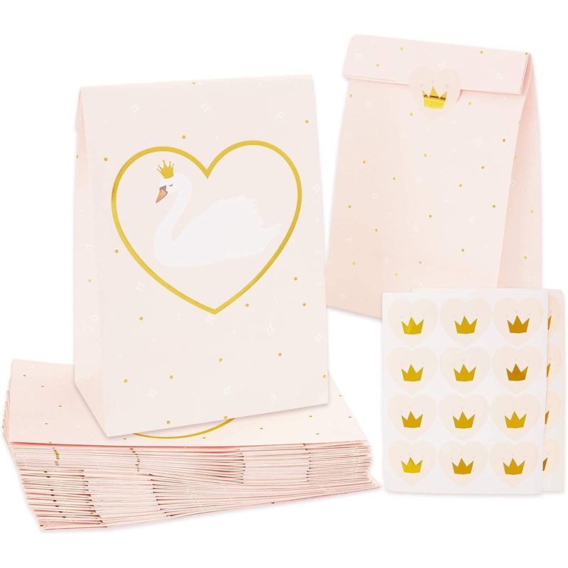 24 Pack Princess-Themed Party Favor Bags for Girls, Pink Canvas Gift Bags  for Birthday (6.5 x 7 x 2 in) 