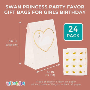 Party Favor Bags, Swan Princess Party Supplies (8.6 x 5.1 in, Pink, 24-Pack)
