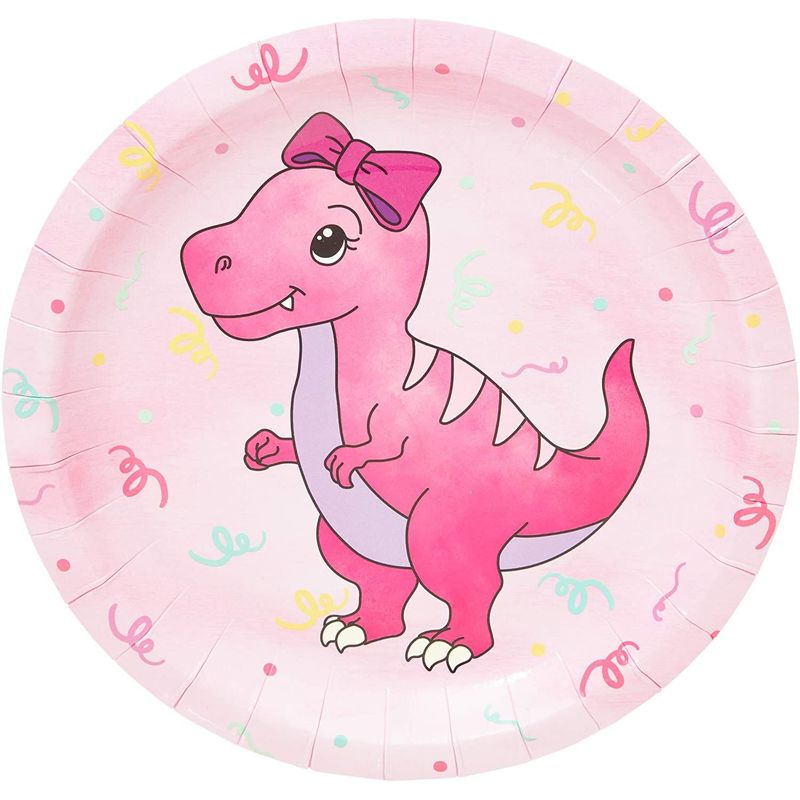 Pink Baby Dinosaur Birthday Party Supplies for Girl, Serves 24 (194 Pieces)