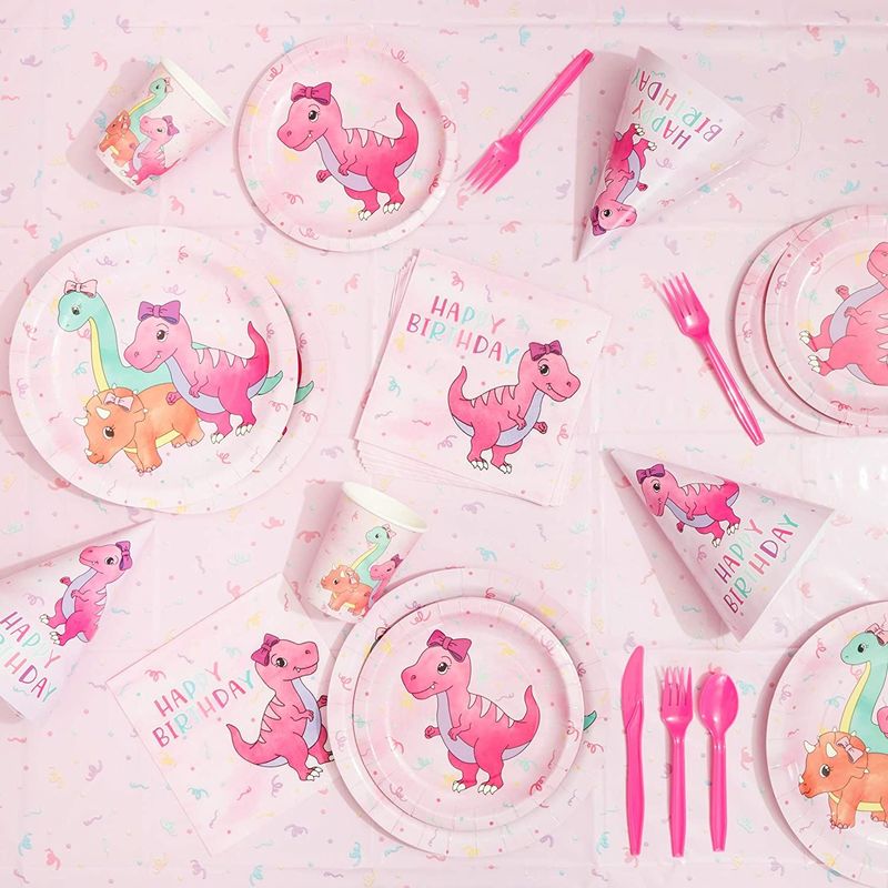 Girl's Birthday Pink Dinosaur Party Supplies, Paper Plates (9 Inches, 80 Pack)