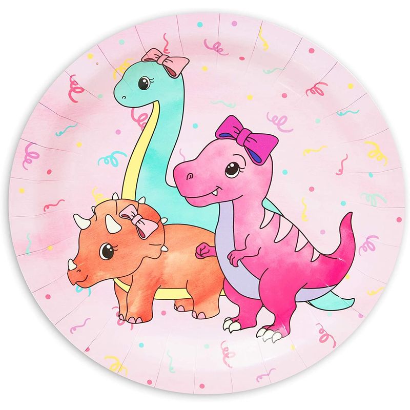 Girl's Birthday Pink Dinosaur Party Supplies, Paper Plates (9 Inches, 80 Pack)