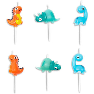 3D Dinosaur Cake Topper with Thin Candles in Holders (18-Pack)