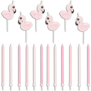 Pink Flamingo Candles and Party Supplies (18 Pieces)