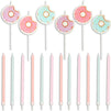 Donut Cake Toppers with Birthday Candles for Kid's Parties, Photo Booths (Pastel, 18 Pieces)