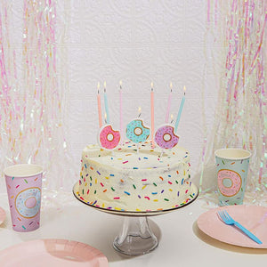 Donut Cake Toppers with Birthday Candles for Kid's Parties, Photo Booths (Pastel, 18 Pieces)