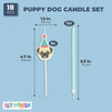 Puppy Dog Cake Toppers with Thin Candles in Holders (18 Pieces)