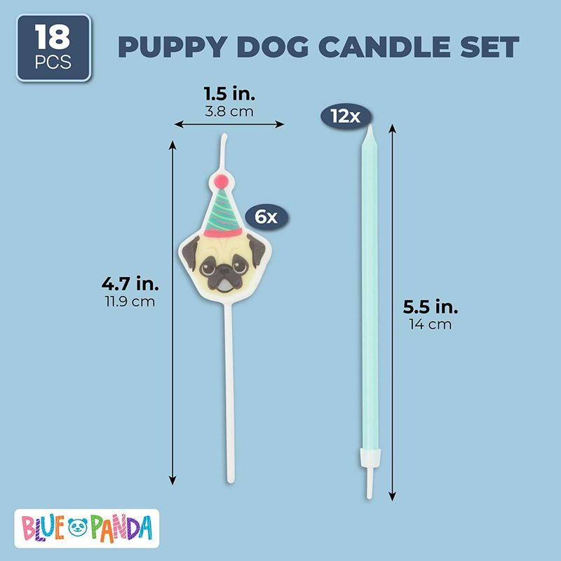 Puppy Dog Cake Toppers with Thin Candles in Holders (18 Pieces)