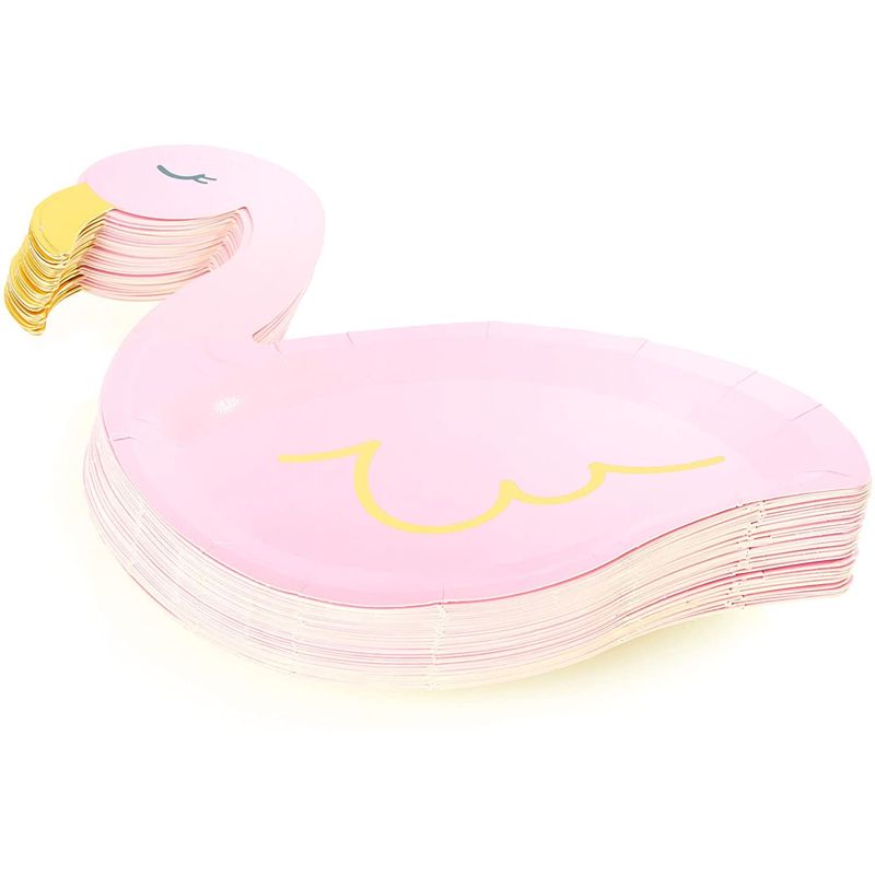 Pink Flamingo Party Paper Plates with Gold Foil (9 x 11.45 Inches, 48 Pack)