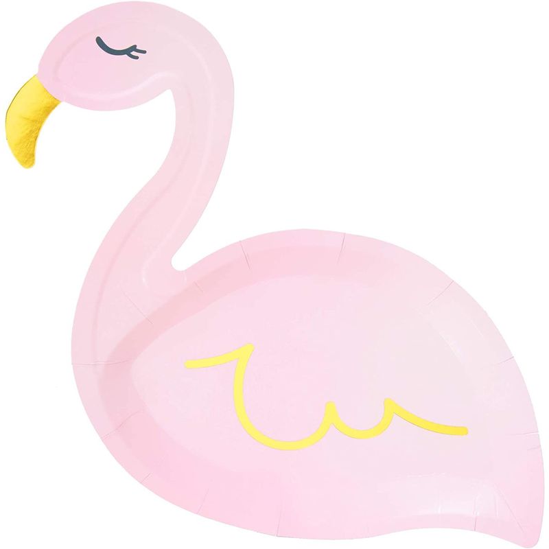 Pink Flamingo Party Paper Plates with Gold Foil (9 x 11.45 Inches, 48 Pack)