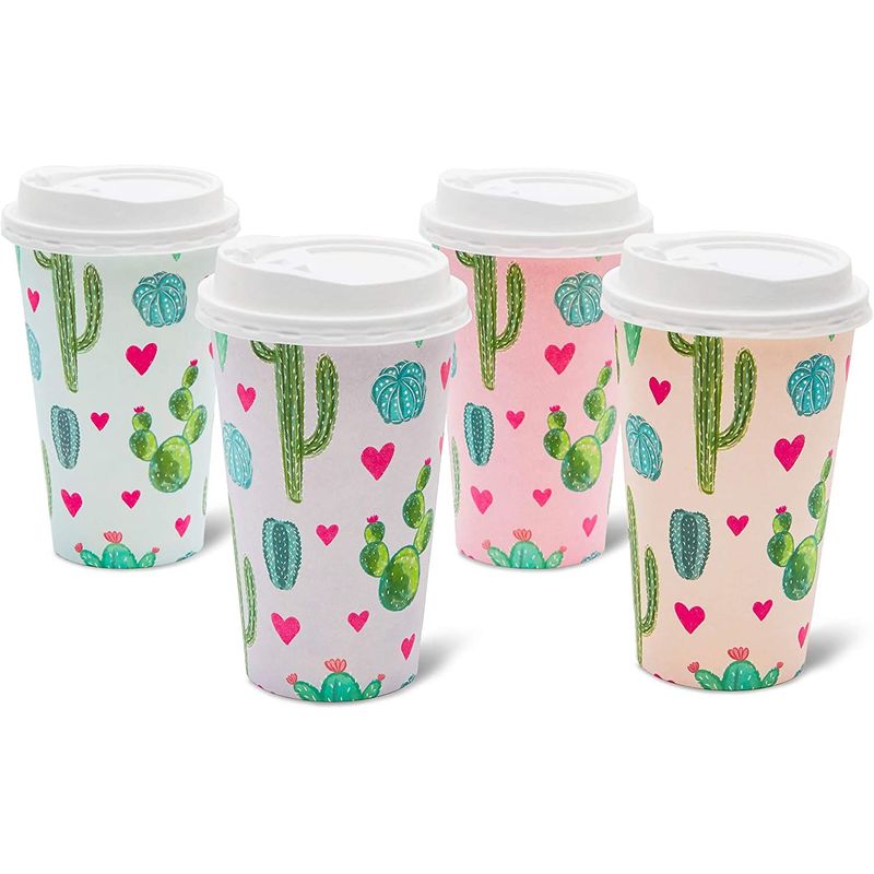 Insulated Coffee Cups with Lids, Cactus Design (16 Oz, 48-Pack)