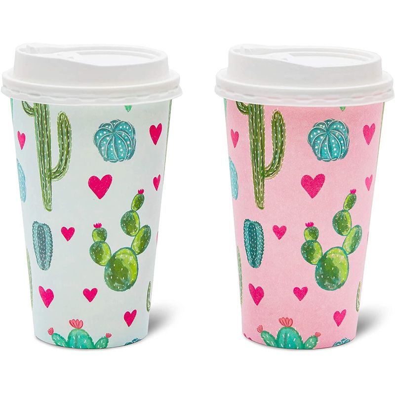 48 Pack Disposable 16 oz to Go Paper Coffee Cups with Lids for Floral Party Supplies, Wedding Shower, 4 Pastel Colors