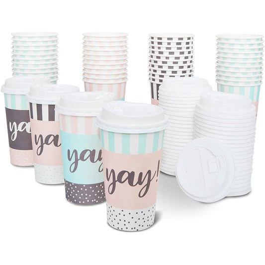 Yay Printed Insulated Coffee Cups with Lids (16-oz, 48-Pack)