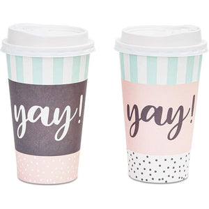 Yay Printed Insulated Coffee Cups with Lids (16-oz, 48-Pack)
