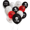 Pirate Birthday Party Balloon Kit with String (Black, White, Red, 15 Balloons)