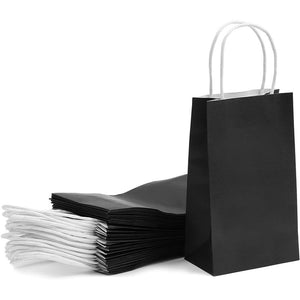 Paper Party Gift Bags with Handles (9 x 5.3 in, Black, 25-Pack)