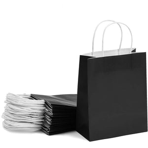 Paper Party Gift Bags with Handles (8 x 10 in, Medium Size, Black, 25-Pack)