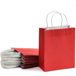 Paper Party Gift Bags with Handles (8 x 10 in, Medium Sized, Red, 25-Pack)