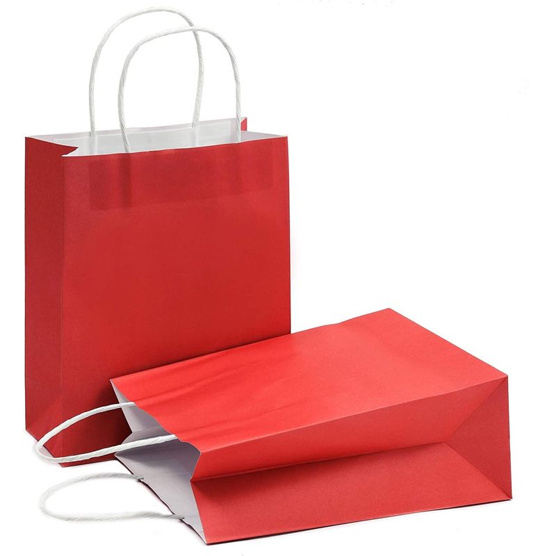 Paper Party Gift Bags with Handles (8 x 10 in, Medium Sized, Red, 25-Pack)
