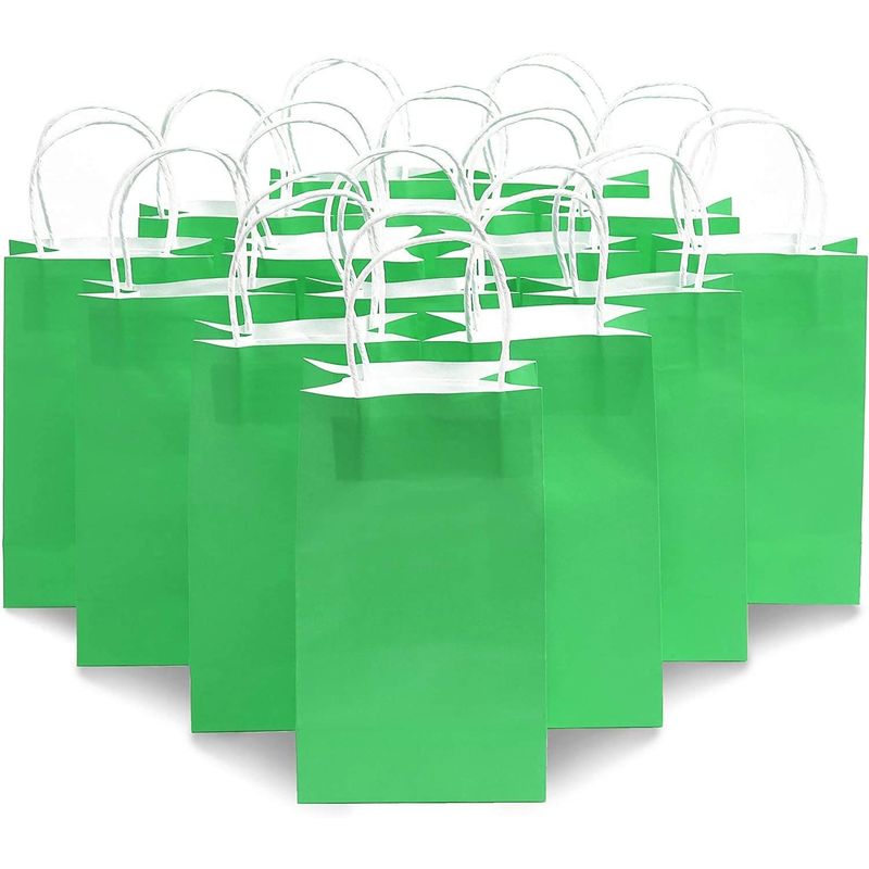 Paper Party Gift Bags with Handles (9 x 5.3 in, Green, 25 Pack)