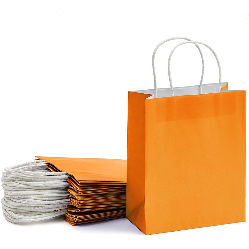 Blue Panda 25-Pack Orange Gift Bags with Handles - Medium Size Paper Bags for Birthday, Wedding, Retail (8x3.9x10 in)